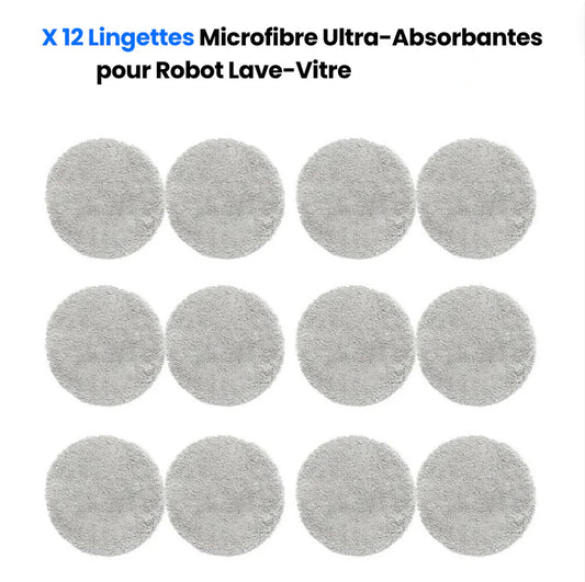 Lot de 12 Lingettes Microfibre Ultra-Absorbantes pour Robot Lave-Vitre