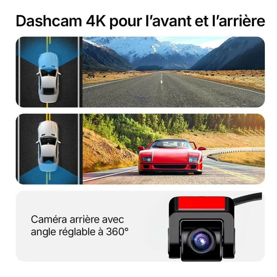 Dashcam DX6 4K Pro – Enregistrement Ultra HD avec caméras avant/arrière, vision nocturne et surveillance 24h/24